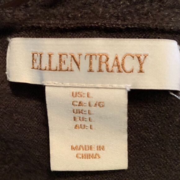 Ellen Tracy olive asymmetrical collar sweater, long-sleeved, front pockets, L - Picture 2 of 15